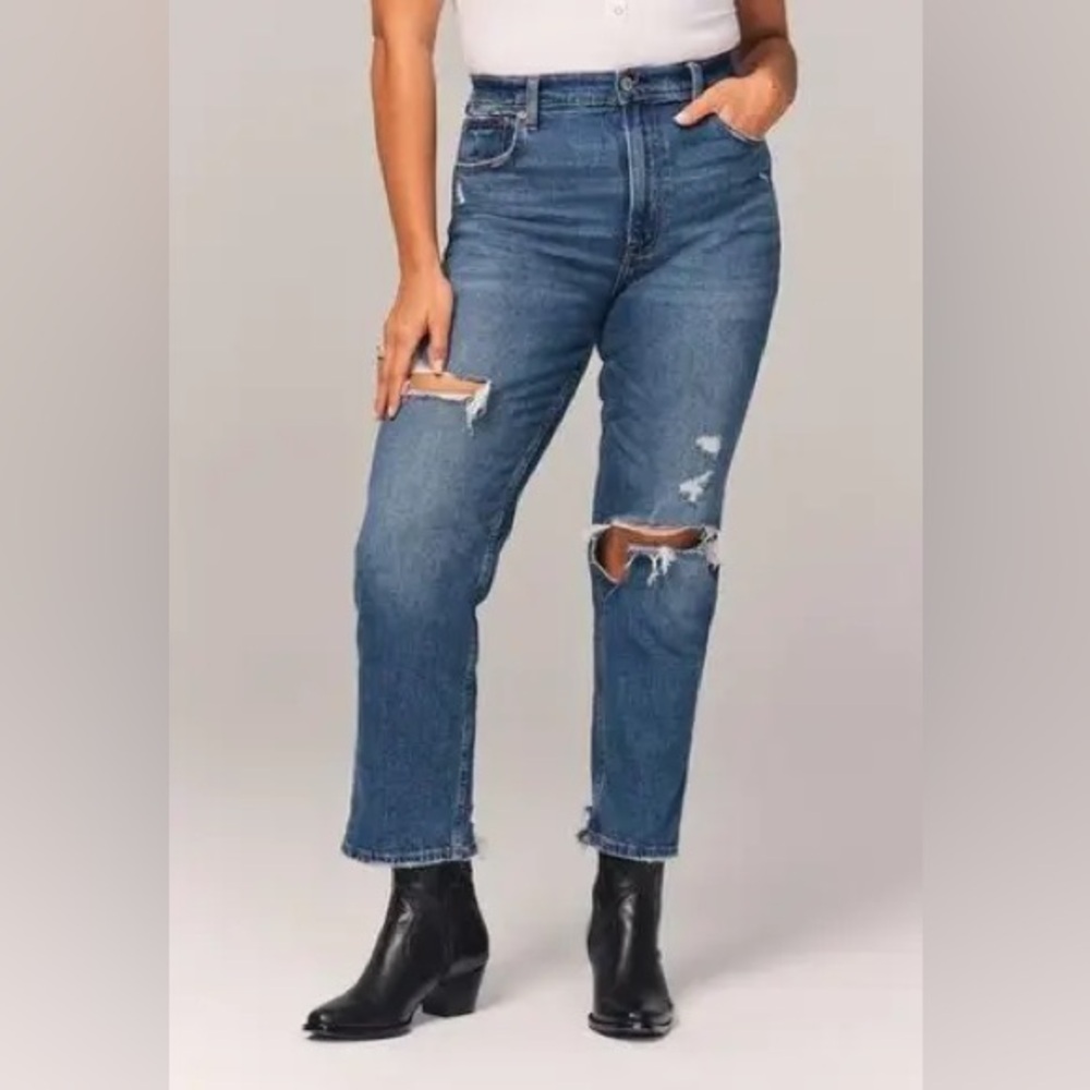 Abercrombie & Fitch 27, 4R Curve Love High Rise Mom Jeans Holes Frayed Hem Edges